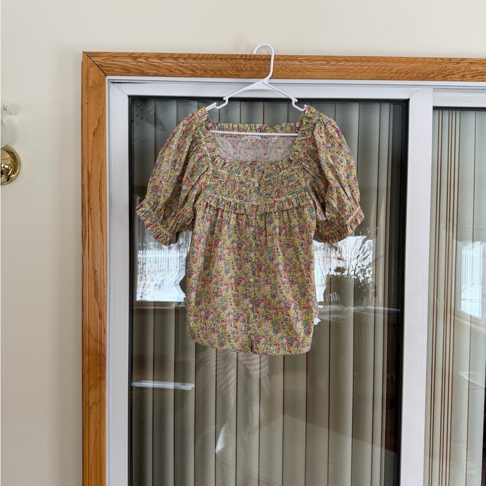 Doen Yellow Multi Floral Smocked Square-Neck Blouse